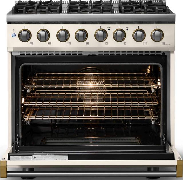 Viking® 5 Series 36" Pure White Pro Style Dual Fuel (LP) Range with Brushed Brass Trim-1