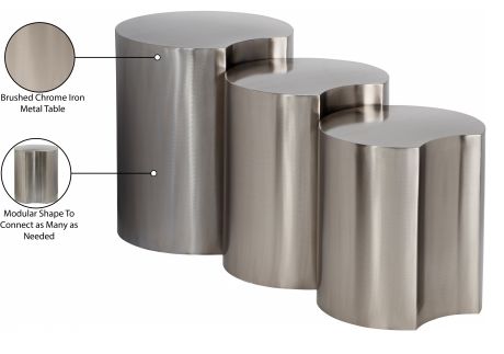 Meridian Furniture Dimple 3-Piece Brushed Silver Modular Nesting Table Set-3