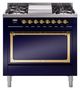 Ilve® Nostalgie II Noblesse 36'' Midnight Blue Pro Style Dual Fuel Range with Brass Trim-0
