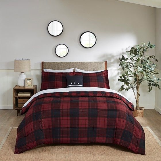 Olliix by Madison Park Everest Red Plaid Full Reversible Complete Bedding Set-0