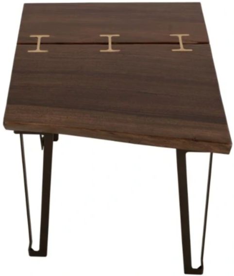 International Furniture Direct Walnut Reddish Brown End Table with Black Base-4