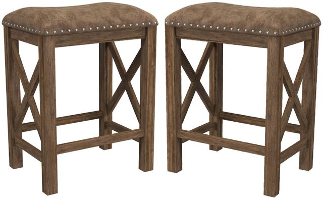 HH2 Home Willow 2-Piece Rustic Antique Walnut Counter Stool Set-0