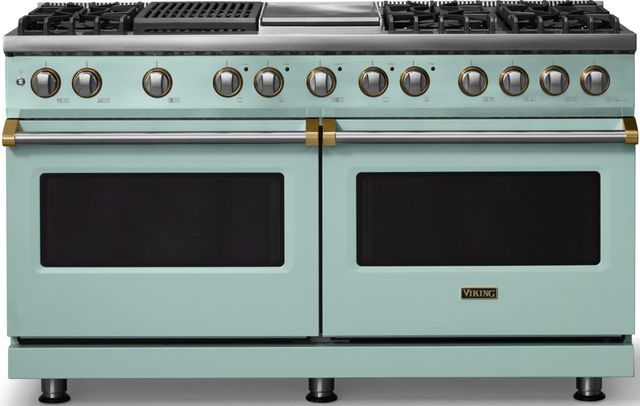 Viking® 5 Series 60" Splash Pro Style Dual Fuel (LP) Range with Brushed Brass Trim-0