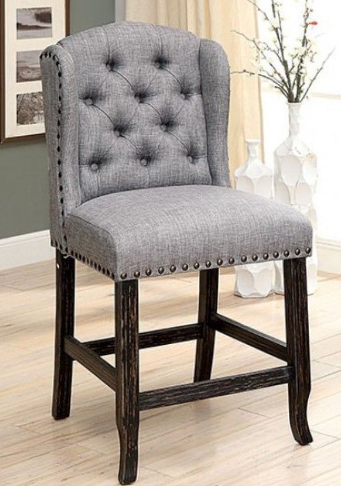 Furniture of America® Sania Antique Black/Light Gray Wingback Counter Chair-1