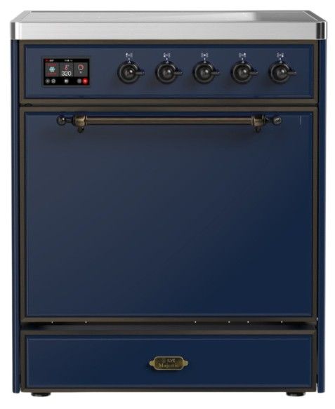 Ilve® Majestic III 30" Midnight Blue Pro Style Induction Range with Solid Door and Burnished Trim-0