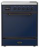 Ilve® Majestic III 30" Midnight Blue Pro Style Induction Range with Solid Door and Burnished Trim-0
