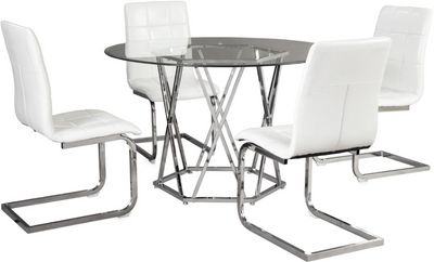 front view of the Signature Design by Ashley® Madanere 5-Piece White/Chrome Dining Set
