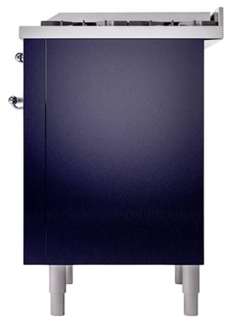 Ilve® Nostalgie II Noblesse 36'' Midnight Blue Pro Style Dual Fuel Range with Chrome Trim-3