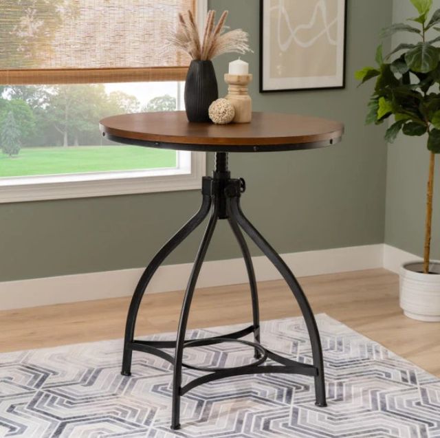 Powell® Haywood Brown Wooden Top Bar Table with Steel Base-1