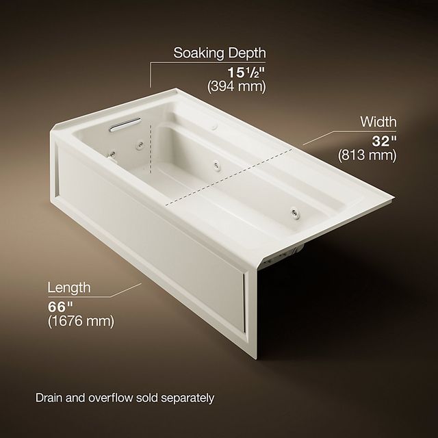 KOHLER® Archer® Biscuit 72" x 36" Alcove Heated Bubble Massage™ Air Bath and Whirlpool - Left Drain-2