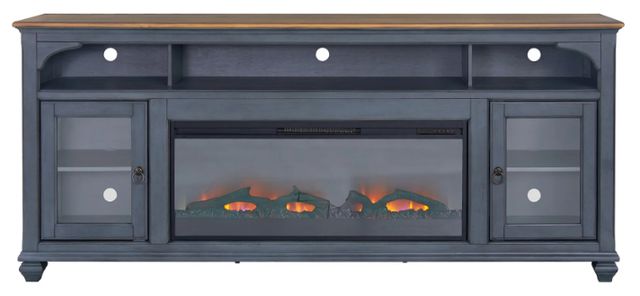 Legends Home Americana Corduroy Blue/Brown 86" Fireplace Console-2