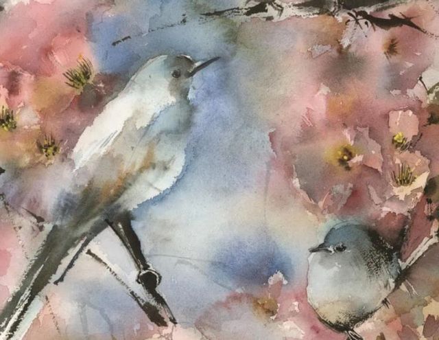 Classy Art Blue Bird in Cherry Blossoms by Sophia Rodinov Wall Art-1