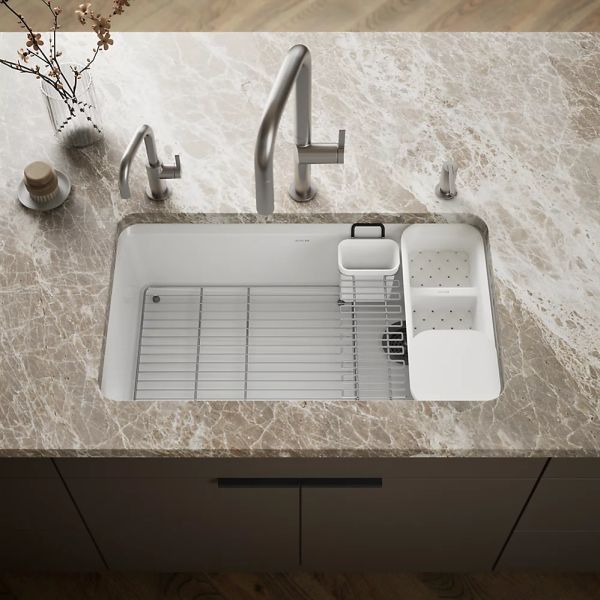 KOHLER® Riverby® White 33" Undermount Single-Bowl Workstation Kitchen Sink-1
