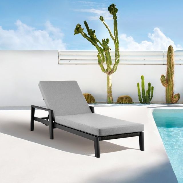 Armen Living Cayman Black/Gray Aluminum/Fabric/Rattan Outdoor Chaise Lounge-1