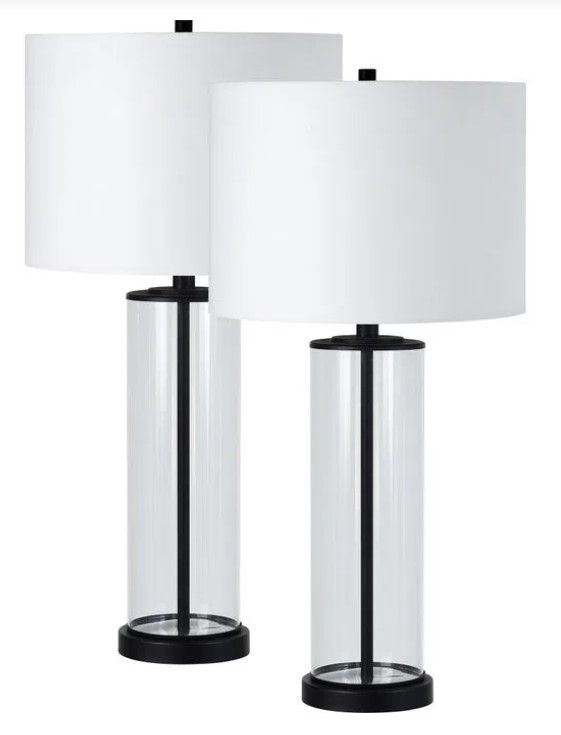 Renwil® Desdemona 2-Piece Clear Glass/Matte Black Table Lamp Set
