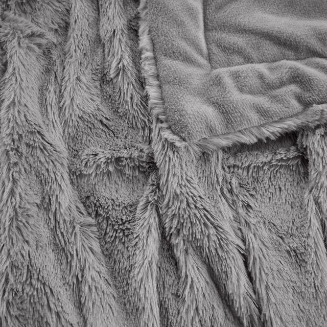 Olliix by Madison Park Luxury Ruched Fur Grey Throw-1