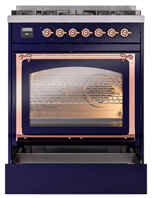 Ilve® Nostalgie II Noblesse 30" Midnight Blue Pro Style Dual Fuel Range with Copper Trim-3