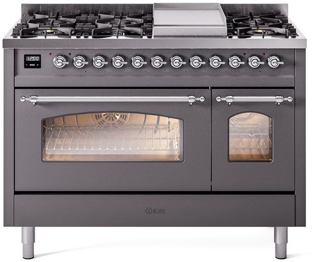 Ilve® Nostalgie II Series 48" Graphite Matte Pro Style Dual Fuel Range-0