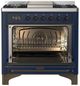 Ilve® Majestic III 36" Midnight Blue Pro Style Dual Fuel Natural Gas Range with 6 Black Brass Burners and Burnished Trim-1