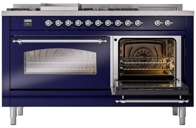 Ilve® Nostalgie II Series 60" Midnight Blue Pro Style Dual Fuel Range-2
