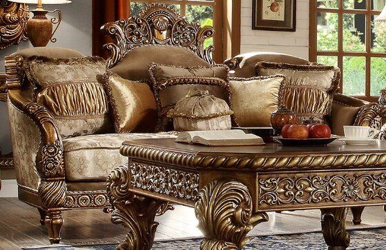 Homey Design Brown/Metallic Antique Gold Loveseat-0