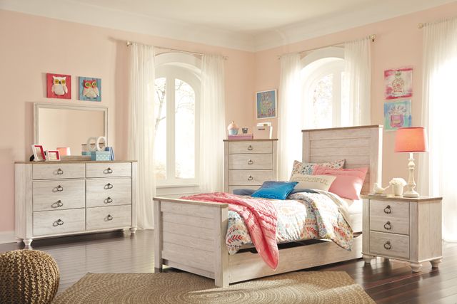 Signature Design by Ashley® Willowton 4-Piece Whitewash Full Youth Panel Storage Bed Set-4