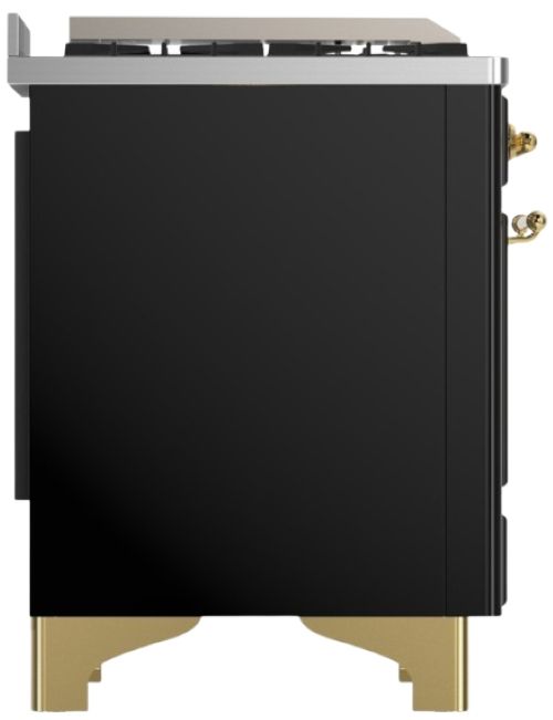 Ilve® Majestic III 36" Glossy Black Pro Style Dual Fuel Natural Gas Range with Solid Door and Brass Trim-3