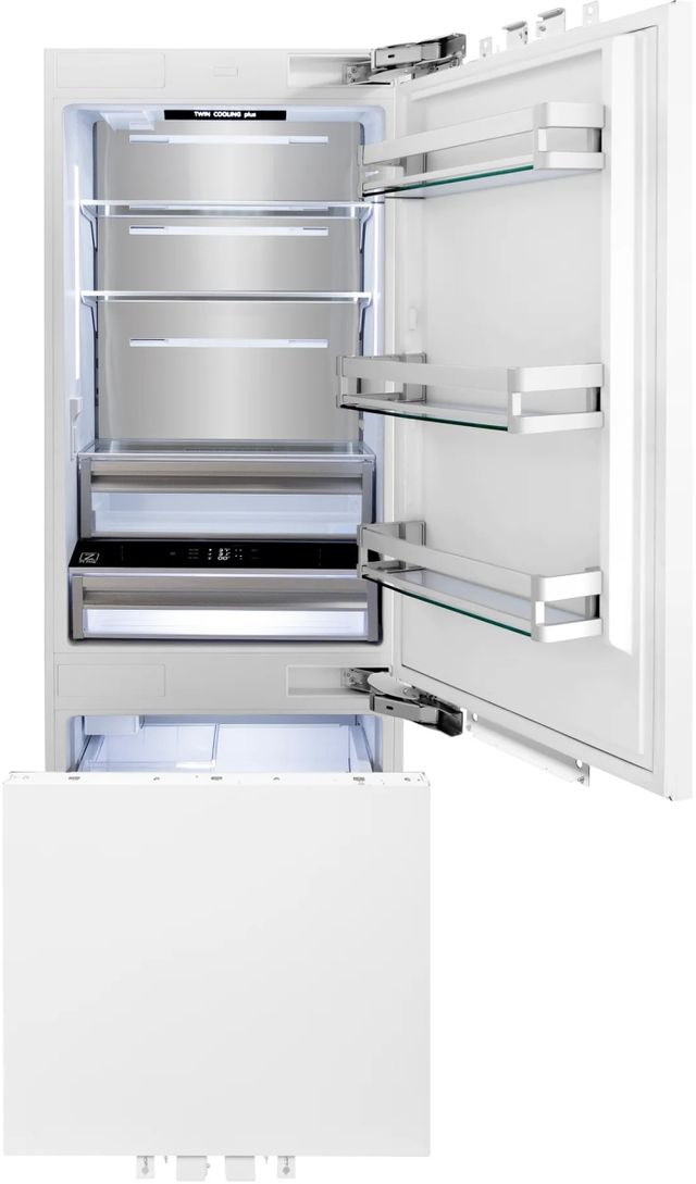 ZLINE Autograph Edition 30" 16.1 Cu. Ft. Panel Ready Built In Counter Depth Bottom Freezer Refrigerator with Polished Gold Accents-1