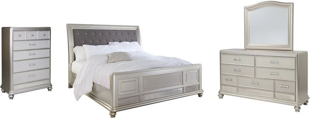 Signature Design by Ashley® Coralayne 4-Piece Silver King Sleigh Bed Set-0