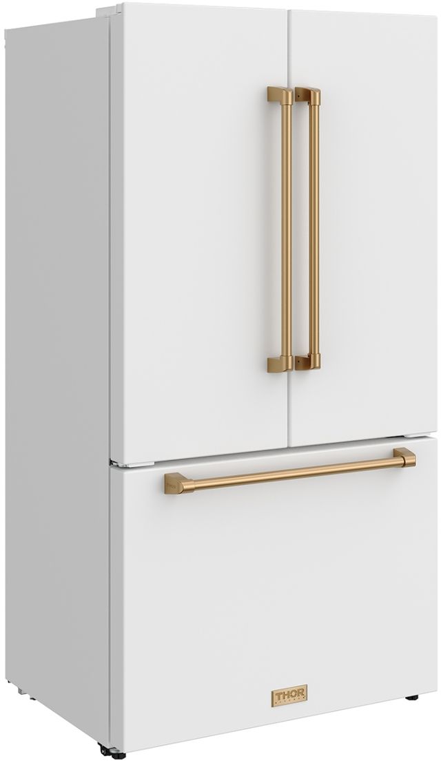 Thor Kitchen Gordon Ramsay Series 36" White French Door Counter Depth Refrigerator with Ice Maker & Bronze Hardware-4