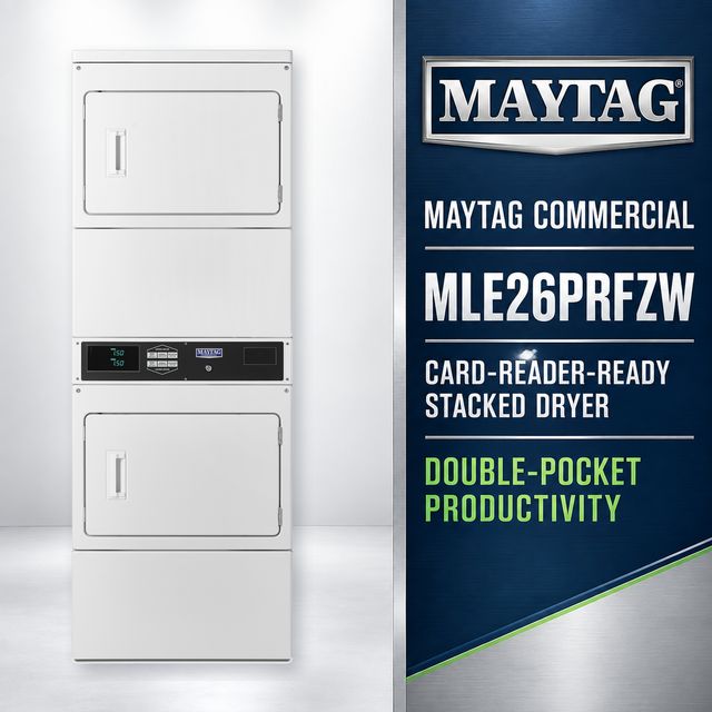 Maytag Commercial MLE26PRFZW Two-Pocket Card-Reader-Ready Electric Stacked Dryer, 14.8 Cu. Ft. Total Capacity, White-2
