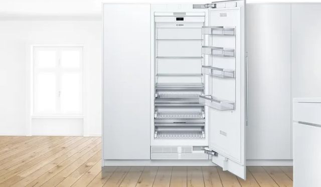 High-end kitchen featuring column refrigerators