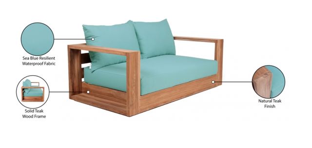 Meridian Furniture Tulum Sea Blue Fabric Outdoor Accent Loveseat-4