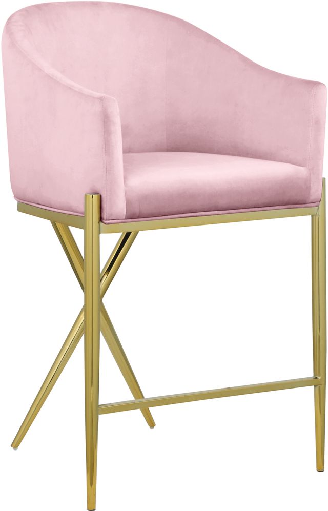 Meridian Furniture Xavier Pink/Gold Velvet Counter Stool-0