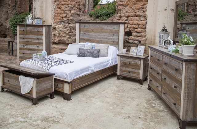 International Furniture Direct Antique Brown King Bed-2