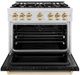 ZLINE Classic Series Autograph Edition 36" Satin Stainless Steel Pro Style Dual Fuel Range with Black Matte Door and Polished Gold Accents-4