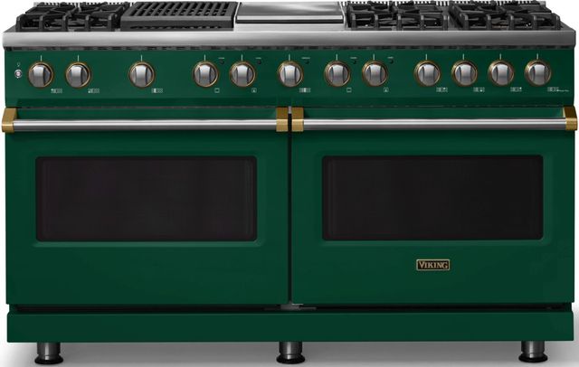 Viking® 5 Series 60" Ivy Pro Style Dual Fuel (LP) Range with Brushed Brass Trim-0