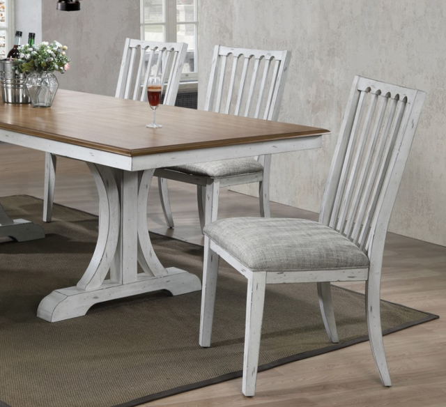 Winners Only® Highland Brown Oak 96" Dining Pedestal Table with Leaf and Antique White Base-2