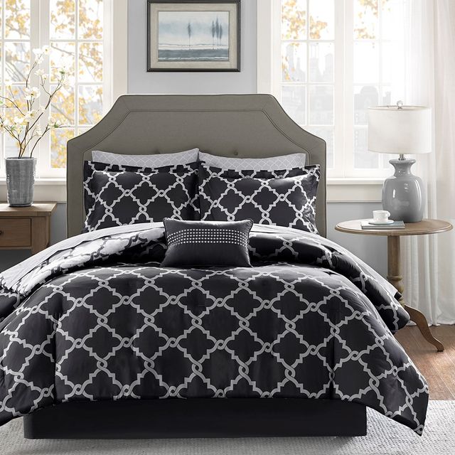 Olliix by Madison Park Essentials Merritt Black Full Reversible Complete Comforter and Cotton Sheet Set-2
