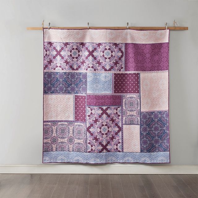 Olliix by Intelligent Design Ezra Purple Full/Queen Printed Reversible Cotton Coverlet Set-2