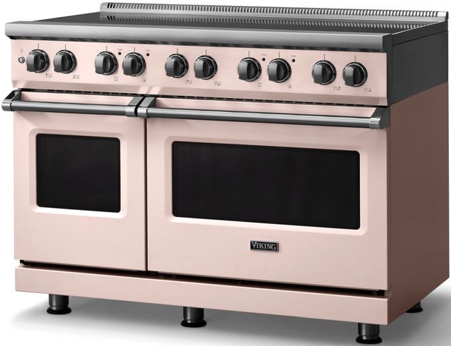 Viking® 5 Series 48" Blush Pro Style Induction Range with Polished Chrome Trim-2
