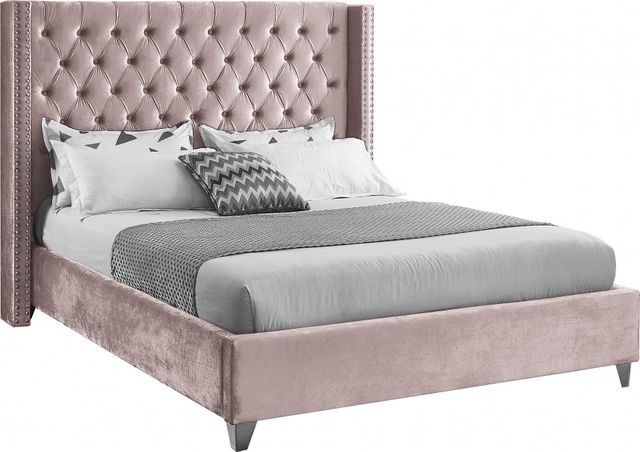 Meridian Furniture Aiden Pink Velvet Queen Bed-0