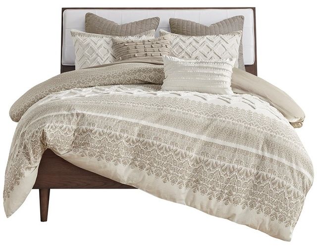 Olliix by INK+IVY Mila Taupe Full/Queen Cotton Printed Comforter Set with Chenille-0