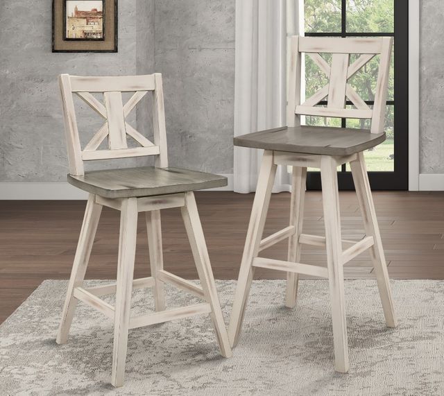 Homelegance® Amsonia Distressed Gray/White Sand Swivel Pub Height Chair with X-Back-1