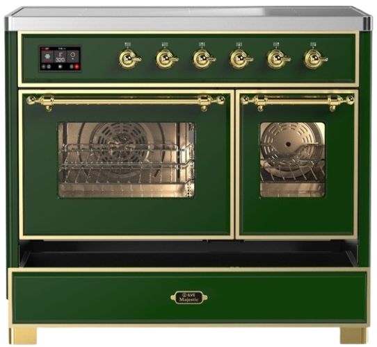 Ilve® Majestic III 40" Emerald Green Pro Style Induction Range with Triple Glass Door and Brass Trim-2