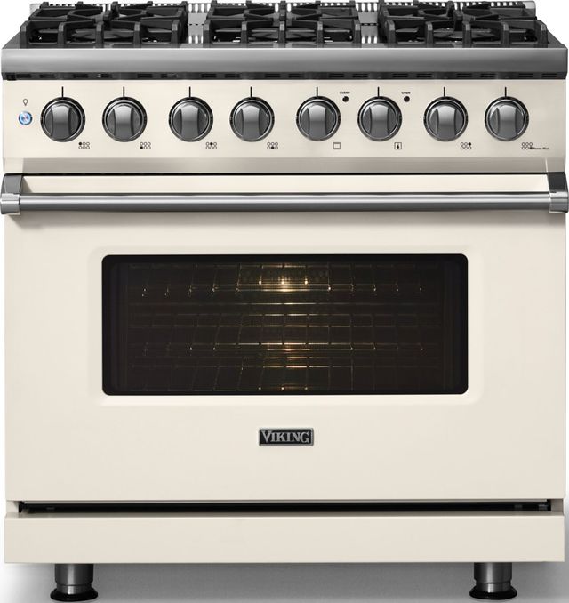 Viking® 5 Series 36" Pure White Pro Style Dual Fuel (LP) Range with Polished Chrome Trim-2