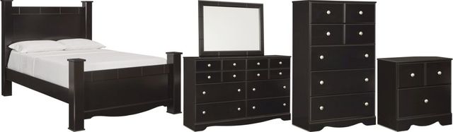 Signature Design by Ashley® Mirlotown 5-Piece Almost Black Queen Poster Bed Set-0