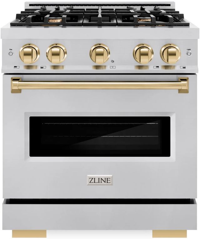 ZLINE Classic Autograph Edition 30" Stainless Steel Pro Style Dual Fuel Range with Polished Gold Accents-0