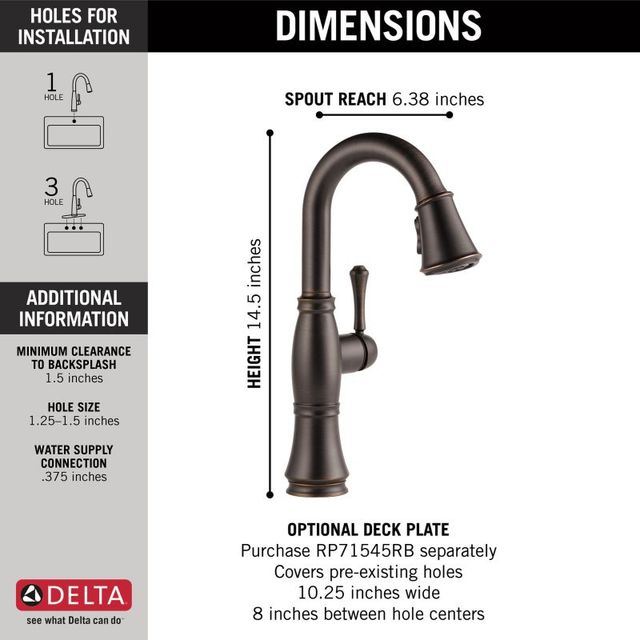 Delta Cassidy® Venetian Bronze Single Handle Pull-Down Bar/Preparation Kitchen Faucet-2