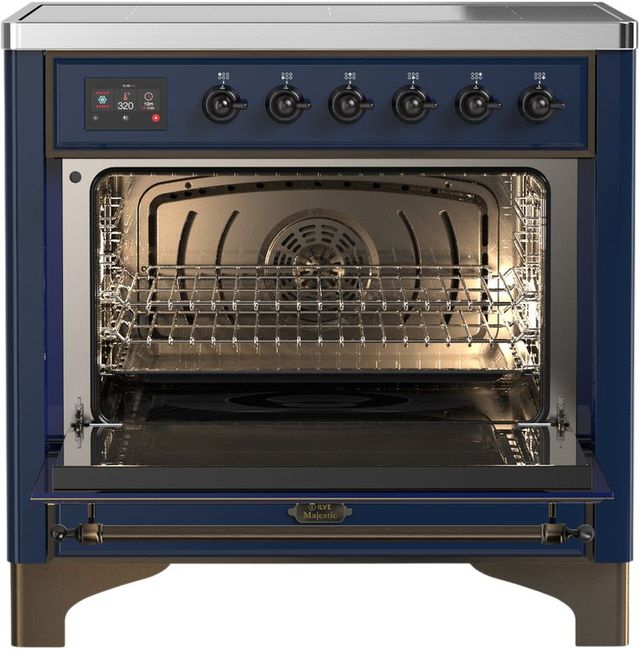 Ilve® Majestic III 36" Midnight Blue Pro Style Induction Range with Solid Door and Burnished Trim-1